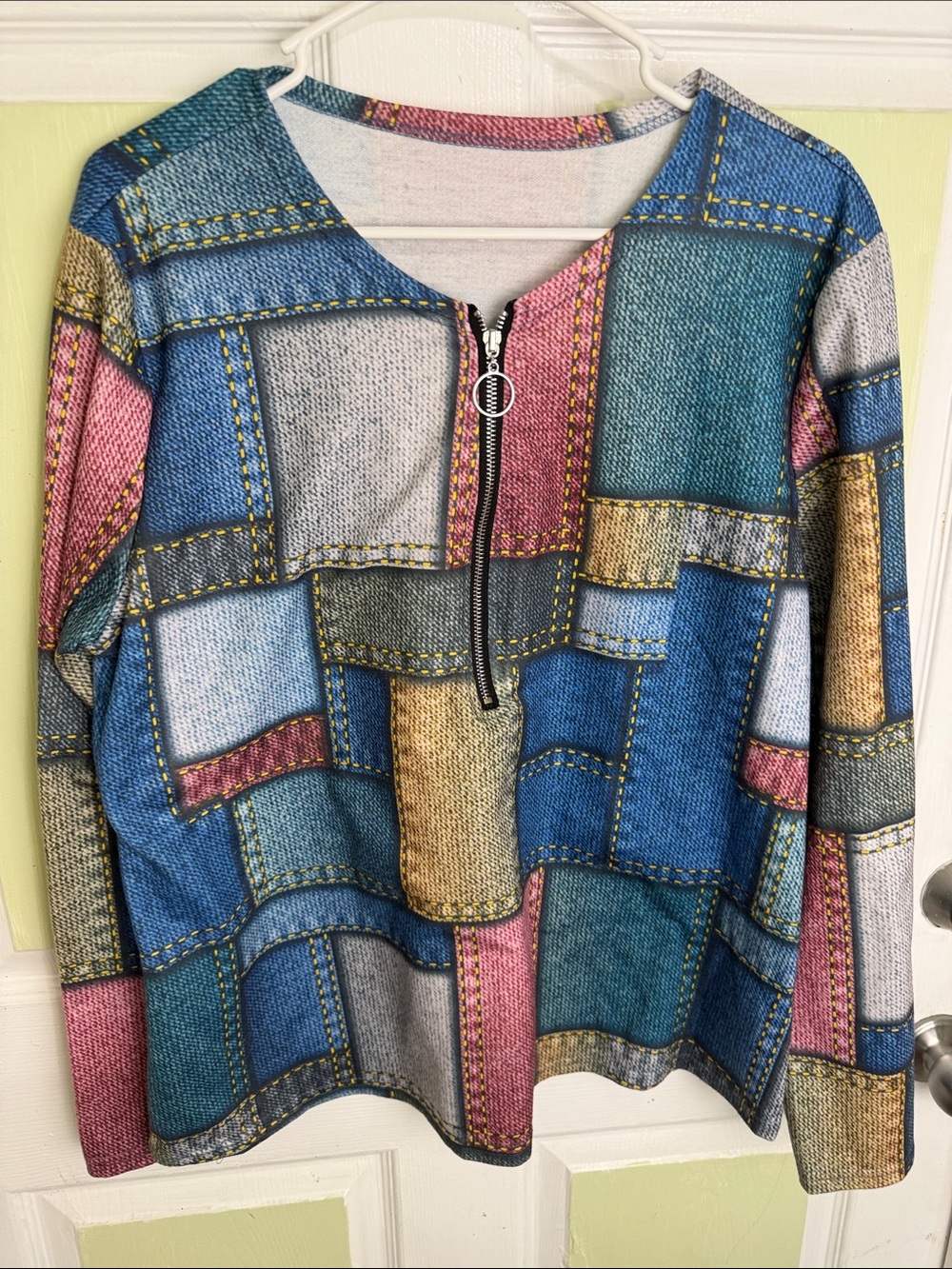 Colorblock Patchwork Half-Zip Top - Multicolor - Picture 3 of 9